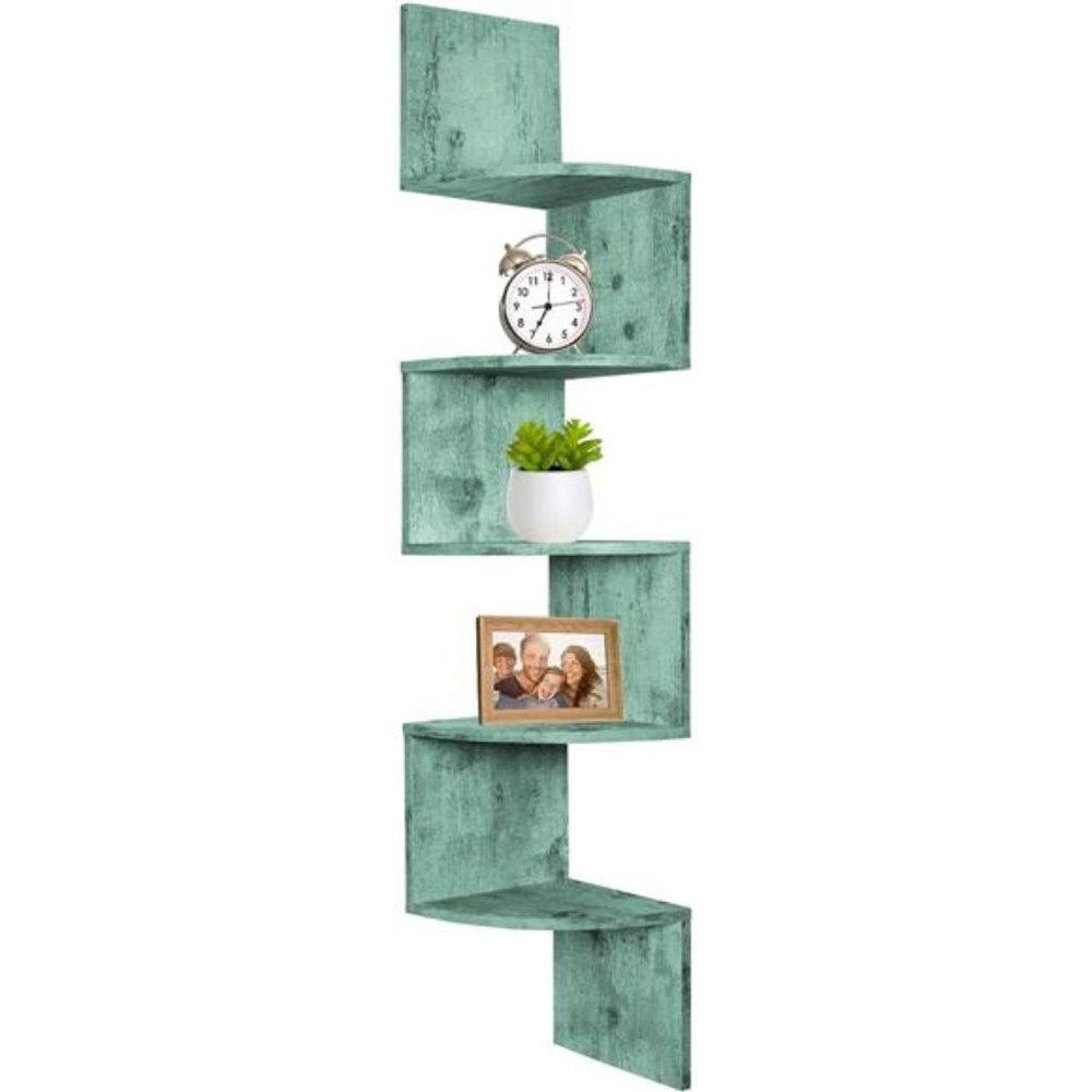 Corner Shelf, 5 Tier Floating, Wall Mount Corner Shelves, Rustic Turquoise